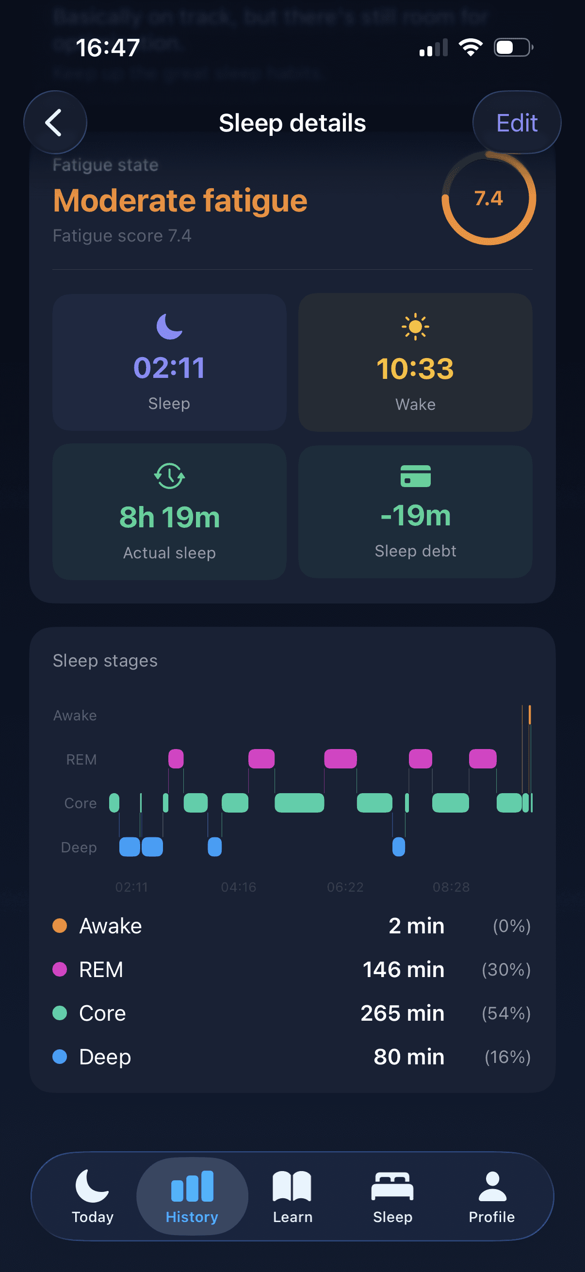 DotSleep sleep stages detail